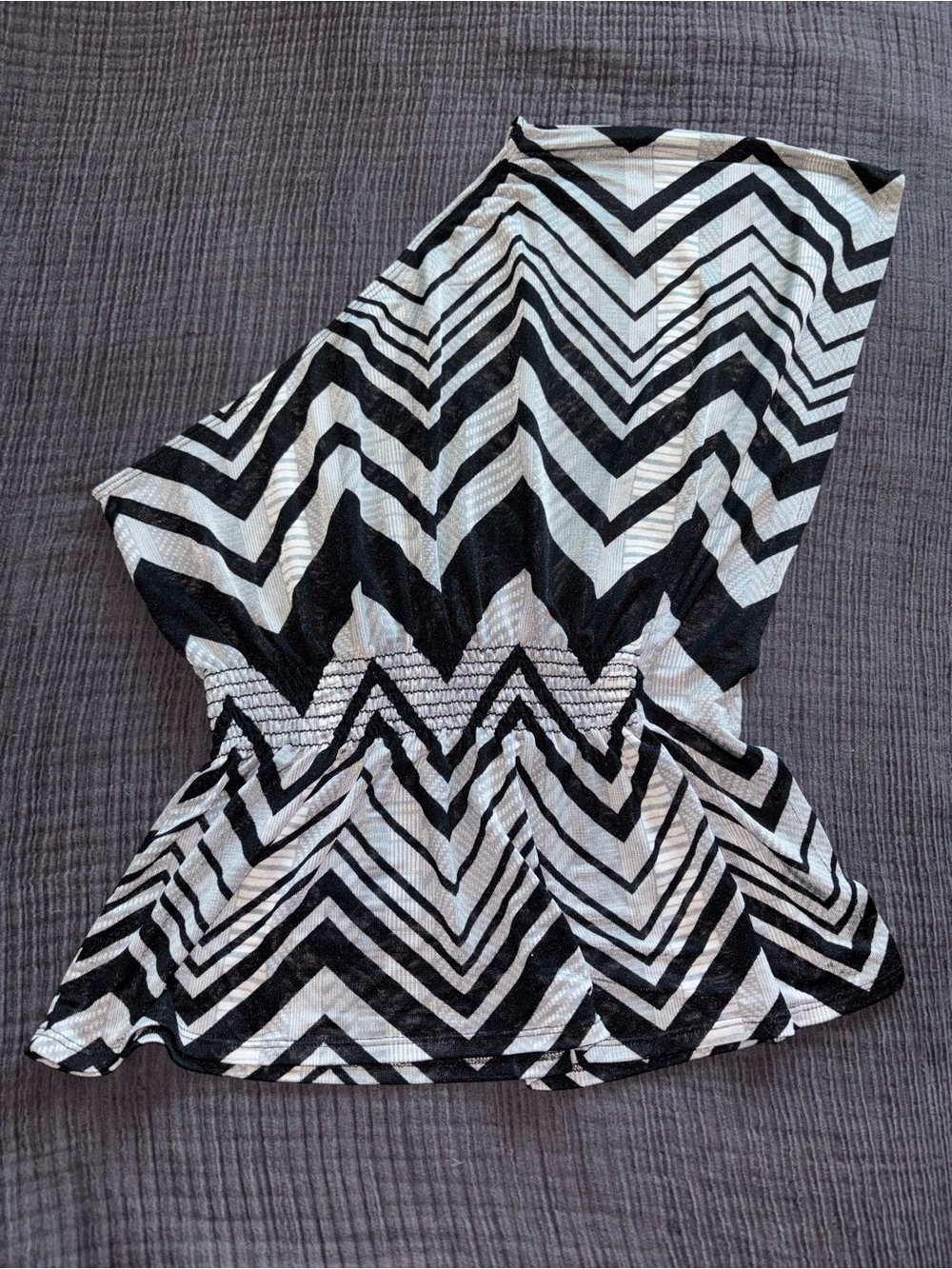 Black & Silver Chevron One-Shoulder Blouse